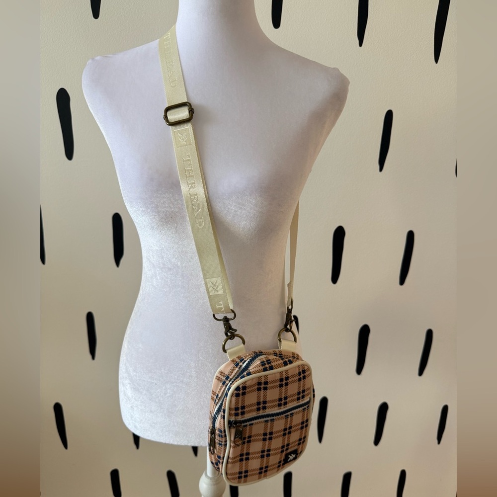 Threads Plaid Crossbody Bag with Adjustable Cream Strap